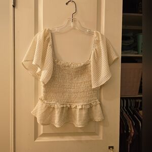 Astr The Label Tan&cream Gingham Top Sz M